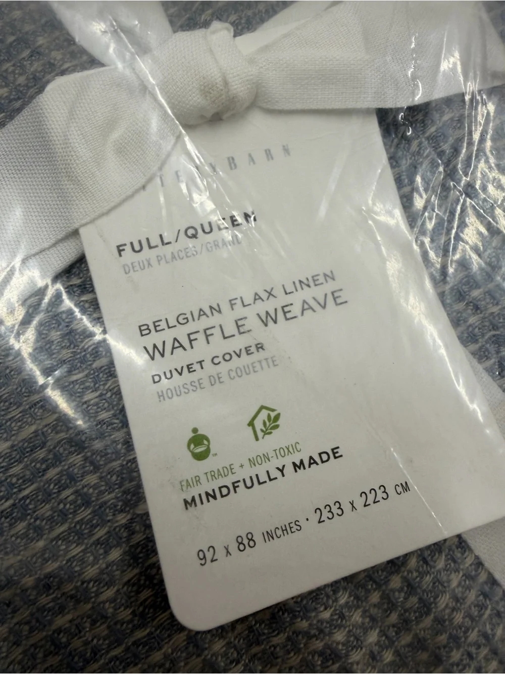 Pottery Barn Full / Queen Belgian Flax Linen Waffle Duvet Cover Blue NWT